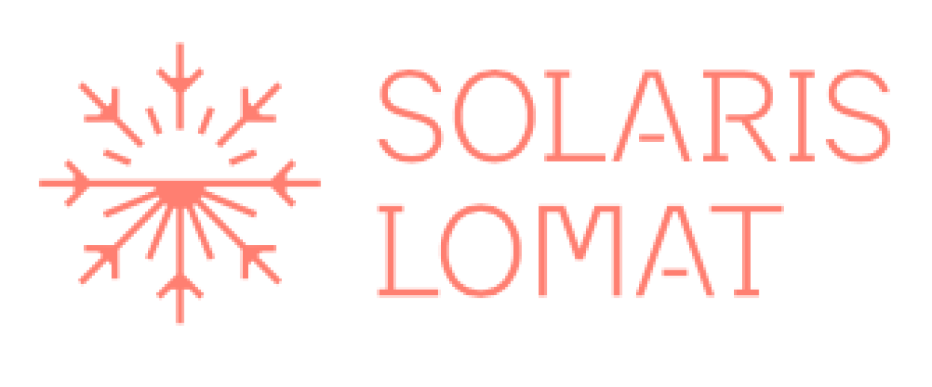 Kuvassa Solaris lomat logo, vasemmassa reunassa lumihiutale ja oikeassa reunassa teksit Solaris Lomat